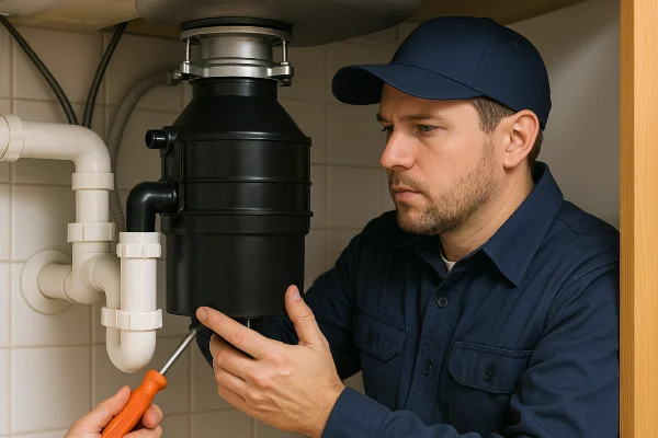 A technician working on a garbage disposal from Emergency Plumber Austin in Austin, TX - Residential Plumbing Services